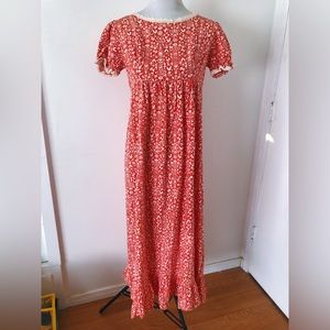 Vintage Rare 60s Unicorn Floral Folk Print Prairie Dress / Ruffles Puff Sleeves